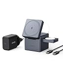 Anker 3-in-1 Cube mit MagSafe, 15W kabellose Höchstladeleistung, Kompatibel mit iPhone 15/14 / 13/12 Serien, Apple Watch Serie 1-7 / SE, und AirPods Pro / 3/2 (Inklusive 30W Netzteil)