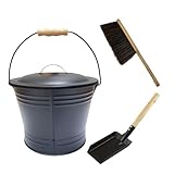 Ascheeimer für Kamin, Ascheeimer mit Deckel, Schaufel und Besen für Holzfeuer, Metallbehälter für den Außenbereich, für Feuerstellen, Herd, Terrasse, Garten, Aufbewahrung von Limp