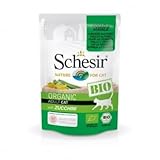 SCHESIR Bio Nassfutter für Katzen, 16 Beutel x 85 g (Huhn und Schweinefleisch mit Kürbissen auf Patte)