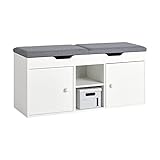 SoBuy Sitzbank mit Stauraum, Schuhbank mit Sitzfläche, Schuhschrank mit Sitzbank, Schuhregal Platzsparend, Belastbar bis 150kg, Für Flur, Wohnzimmer, Schlafzimmer, 100x48x34cm, Weiß, FSR96-W