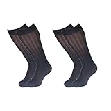 Herren Kniestrümpfe Dünne 2 Paar Ultradünne Lange Business Socken Kleidersocken Seide durchscheinend atmungsaktiv Nylonstrümpfe Sommer weiches Seidenstrümpfe Anzugstrümpfe für Männer(Schwarz)