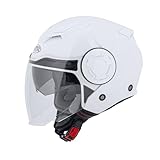 MTR Demi-Jet 5 Evo Jethelm mit Visier und Sonnenblende, ECE Zertifiziert, Herren & Damen, M, Leichter Motorradhelm mit Visier, Jethelm mit Sonnenblende in Weiß Uni