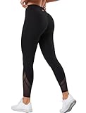 Yvette Sport Leggings Damen high Wasit mit Mesh, 72F Faser Blickdicht Sporthose Yogahose, Schwarz, M
