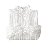 YEKEYI Spitzenoberteil für Damen, langärmelig, Stehkragen, durchsichtige Bluse, florales Spitzenoberteil, weiß, L