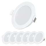 Einbaustrahler 230V Flach, Einbauspots 5W 500lm, Slim Led Deckenstrahler, 3000K Warmweiß Einbauleuchten Weiß für Wohnzimmer Badezimmer Schlafzimmer Einbautiefe 26mm (6 Stück)