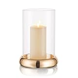 Windlicht Glas Kerzenständer mit Glaszylinder：Romadedi Kerzenhalter Windlichter Stumpenkerzen Deko Für Wohnzimmer Hochzeit Tisc Esstisch Tischdeko Party Dekoration,Gold…