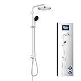 GROHE Vitalio 250, Duschset ohne Armatur, wassersparend, 8l pro Min (Regendusche für vorhandene Duscharmaturen, Duschkopf 2 Strahlarten, Duschstange 74cm, Duschsystem), eckig, chrom, 26698001