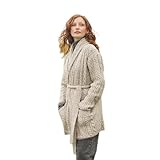 Aran Woollen Mills Shawl Neck Belted Oatmeal Cardigan
