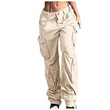 Damen-Hose, erweiterbare Taille, Sport, Jogger, Shorts, bequem, Büro, Motorrad, Anzughose, Leinen, hohe Taille, Fahrrad-Jeans, leger, für Damen, beige, S