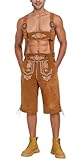 FEOYA Kunstwildleder Lederkurzhose Herren Traditionelle Herrenhose Oktoberfest Bayerische passende Hosenträger Shorts Karneval Halloween Party Oktoberfest Kostüm Herren Outfit Gelb XXL