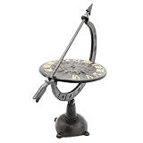 FISHTEC - Antikes Sonnenzifferblatt mit Pfeil & Sockel - Zeitanzeige auf den Weg der Vorfahren - Stunde in goldenen römischen Ziffern 32 x Ø 15cm analog Innen- & Außendekoration