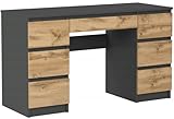 VBChome Schreibtisch 130x50x76 cm Anthrazit Artisan – Bürotisch mit 7 Schubladen, Computertisch, PC-Tisch, Arbeitstisch, Laptoptisch, Home Office Schreibtisch