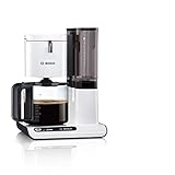 Bosch Filterkaffeemaschine Styline TKA8011, Aroma Sensor, Aromaschutz-Glaskanne 1,25 L, für 10-15 Tassen, Abschaltautomatik, Entkalkungssystem, Tropfstopp, Filterträger schwenkbar, 1160 W, weiß