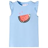 Kinder T-Shirt Rüschenärmel Rundhalsausschnitt Mädchen Kindershirt Hellblau 128