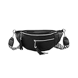 QKEPCY Damen Umhängetasche PU Leder Bauchtasche Verstellbarer Breiter Gurt Hüfttasche Abnehmbarem Schultergurt Crossbody Bag Bauchtasche Damen Elegant Handytasche Zum Umhängen Frauen (schwarz)