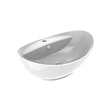 ERCOS Oval Keramik Aufsatzwaschbecken, Weiß glänzend Badezimmer Waschbecken mit integriertem Überlauf, Abmessungen 590X390 MM