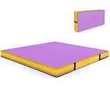 COSTWAY Turnmatte klappbar, 122 x 122 x 10 cm Weichbodenmatte, Gymnastikmatte faltbar & tragbar, quadratische Sportmatte aus PU-Bezug mit Tragegriffe, Yogamatte indoor für Kinder, Erwachsene (Lila)