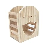 Happyyami Hamster Grasständer Kleiner Futterautomat Käfig Futterregal Chinchilla Heuraufe Schwimmheuraufe Futterautomat zum Aufhängen für Haustiere wandmontiertes Lebensmittelregal Holz