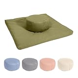Vedara® Meditationsset Yogakissen Meditationsmatte Zabuton Kissen Rund – Waschbarer Bezug aus 100% robuster Baumwolle – Yoga Sitzkissen mit Bio-Dinkelspelzfüllung – Sitzhöhe 15cm (Waldgrün)