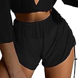 Damen-Bikini, sexy Cover-Up, Netz-Shorts, Damen-Rüschen-Kordelzug-Cover-Up, Strand-Manschetten-Bikini, Wickel-Bikini, Einteilige Badeshorts, Geschenk für Freundin (Black, XL)