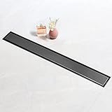 SaniteModar Duschrinne 60cm, Schwarz Befliesbar Duschrinne extra flach, Edelstahl Bodenablauf