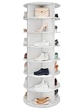 GROWNEER Drehbarer Schuhregal mit 7 Ebenen, 28 Regalböden, 360° drehbares Display weißer Lazy Susan-Organizer Shoe Rack, Karussell für Hüte und Handtaschen, inkl. 4 doppellagigen Schuhregalen