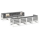 Rantry 9-TLG. Garten-Sofagarnitur Balkonmöbel Gartenmöbel Set Sofa Modular Gartenlounge Terrassenmöbel Ecklounge Ecksofa Sitzgruppe für Balkon Terrasse Garten Weiß Massivholz Kiefer