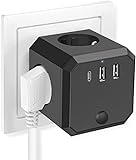 Steckdosenwürfel ohne Kabel, Mehrfachsteckdose mit USB C, 4 Fach Steckdose mit Schalter, 4 Schuko Steckdosen, 2 USB A und 1Typ C(5V/3.4A), 250V/ 4000W, für Büro, Zuhause 3U Wand Einsatz Zauberwürfel