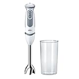 Braun Stabmixer MQ 5200WH - MultiQuick 5 Vario Pürierstab mit Edelstahl Mixfuß, 1000 Watt, inkl. 600 ml Mix- & Messbecher, weiß/grau