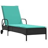 Vopese Sonnenliege mit Rollen und Kissen Schwarz Poly Rattan Loungesessel Model368316
