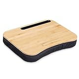 Navaris Laptoptisch mit Kissen 44x32x6cm - Laptopkissen Unterlage abnehmbar - Ständer für Laptop und Tablet aus Holz mit Polsterung - schwarz Natur