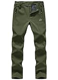 donhobo Damen Wanderhose Outdoorhose Wasserdicht Softshellhose Winddicht Winter Warm Gefüttert Trekkinghose Campinghose Skihose (Armeegrün, M)