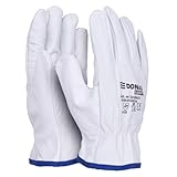 DONAU SAFETY Premium Arbeitshandschuhe Driver aus Ziegenleder / 1 Paar/Größe 8/M/Weiß/Lederhandschuhe mit elastischem Handgelenk/Montagehandschuhe/Handschuhe/Fahrerhandschu Schutzhandschuhe