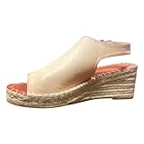 Damen-Sandalen Leinen, gewebt, mit Keilabsatz, einfarbig, modisch, lässig, Schnallenriemen, Ledersandalen, Schuhe Antirutsch Pads Schuhe Damen Sommersandalen zur Erhöhung der Körpergröße (Beige, 38)