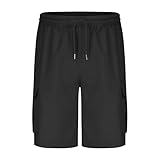 Leichte Outdoor-Cargo-Shorts für Herren, mit mehreren Taschen, elastische Taille, Arbeitsshorts, S-3XL, Schwarz , XXL