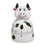 TFA Dostmann Kuh Analoger Küchen-Timer, 38.1007, Eieruhr, mit Metall-Aufzugswerk, akustischer Alarm, Kunststoff, Weiß-schwarz, L B 58 x H 97 mm