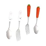 LABRIMP 4 Stück Kinderbesteck Set Teilig Robuste Löffel und für Junge Mädchen Rutschfeste Griffe Geschirr für Zuhause Kindergarten und Ausflüge