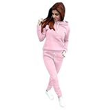 QJDFLL Sport Set Color Reißverschluss Anzug Taille + Hosen Wear Women Black Solide Anzüge &(Rosa,XL)