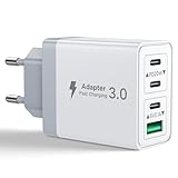 USB C Ladegerät, 4 Ports PD+QC Ladegerät Mehrfach mit USB-C und USB-A, 40W Schnellladegerät USB C Adapter USB Netzteil für iPhone 16 15 14 Pro Max 13 12 11, Samsung, Handy, iPad, USBC Stecker Charger