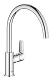 GROHE BauEdge, Küchenarmatur mit hohem Auslauf (Wasserhahn für die Küche, Spültischarmatur mit 360° Schwenkbereich, einfache Montage, Befestigungsset aus Metall), chrom, 31367001