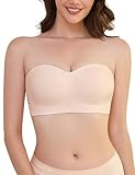 Lonya Trägerloser BH Damen Ohne Bügel Bandeau Tub Top Strapless Bra Vollschalen Seamless Große Brüste Starker Halt Helles Beige,S
