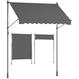 SONGMICS Klemmmarkise, Balkonmarkise, höhenverstellbar, mit Handkurbel, Sonnenschutz, für Balkon, Terrasse, Garten, 200 x 120 cm, anthrazit GSA202G02
