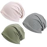 FOSDICK 3 Pack Slouchy Beanie Mütze für Damen und Herren, Chemo Kopfbedeckung Damen Sommer, Leichte Mütze Schlafmütze für Frauen Männer (Grau,Grün, Khaki)