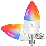 ANTELA Alexa Glühbirne E14 LED Lampen Smart WLAN Dimmbar Birne RGB 16 Millionen Farben 2700-6500K, Fernbedienung, Sprachsteuerung, Kompatibel mit Google Home, Kein Hub Erforderlich, 2 PCs