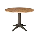 IC International Concepts Runder Esstisch, 106,7 cm, Tropfenblatt-Design, Holzkonstruktion, Hickory-/gewaschenes Kohle-Finish