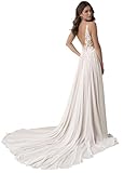 JAEDEN Damen Lang Brautkleid Hochzeitskleid Standesamt Boho Strand Brautmode Brautkleider Weiß 34