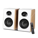 AIYIMA S600 2.0 Aktive Regallautsprecher mit 4' Tieftöner, 100W RMS, Bluetooth 5.3, HDMI ARC, Optisch, USB, RCA, Sub-Out, HiFi Stereo Lautsprecher mit integriertem DAC für PC & Heimkino –Weiß & Holz