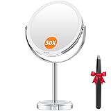Auxmir Kosmetikspiegel 30X/1X, Schminkspiegel, Doppelseitiger Abnehmbarer Vergrößerungsspiegel, Tischspiegel mit 360°Rotation, Spiegel mit Vergrößerung, Rasierspiegel für Badezimmer Schlafzimmer Reise