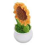 FIXOSHEE Künstliche Sonnenblume Gehäkelt Handgefertigter Blumentopf Langlebige Strickgarn Konstruktion Dekorativ für Auto Büro Schlafzimmer Stilvolle Heimdekoration