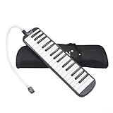 Kinder Melodica Keyboard 32 Tasten tragbar für Musikinstrument mit biegsamem Rohr und Tragetasche (Schwarz)